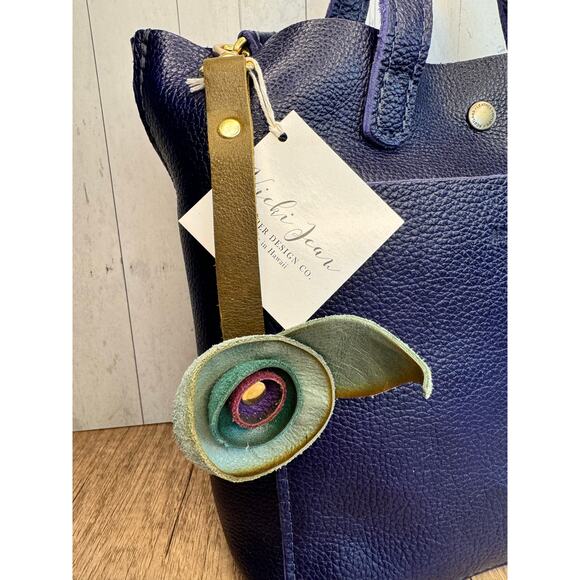 Genuine Leather Tassel Charm Keychain Crossbody Bag Blue Aqua Leather Bag Flair - Picture 3 of 7